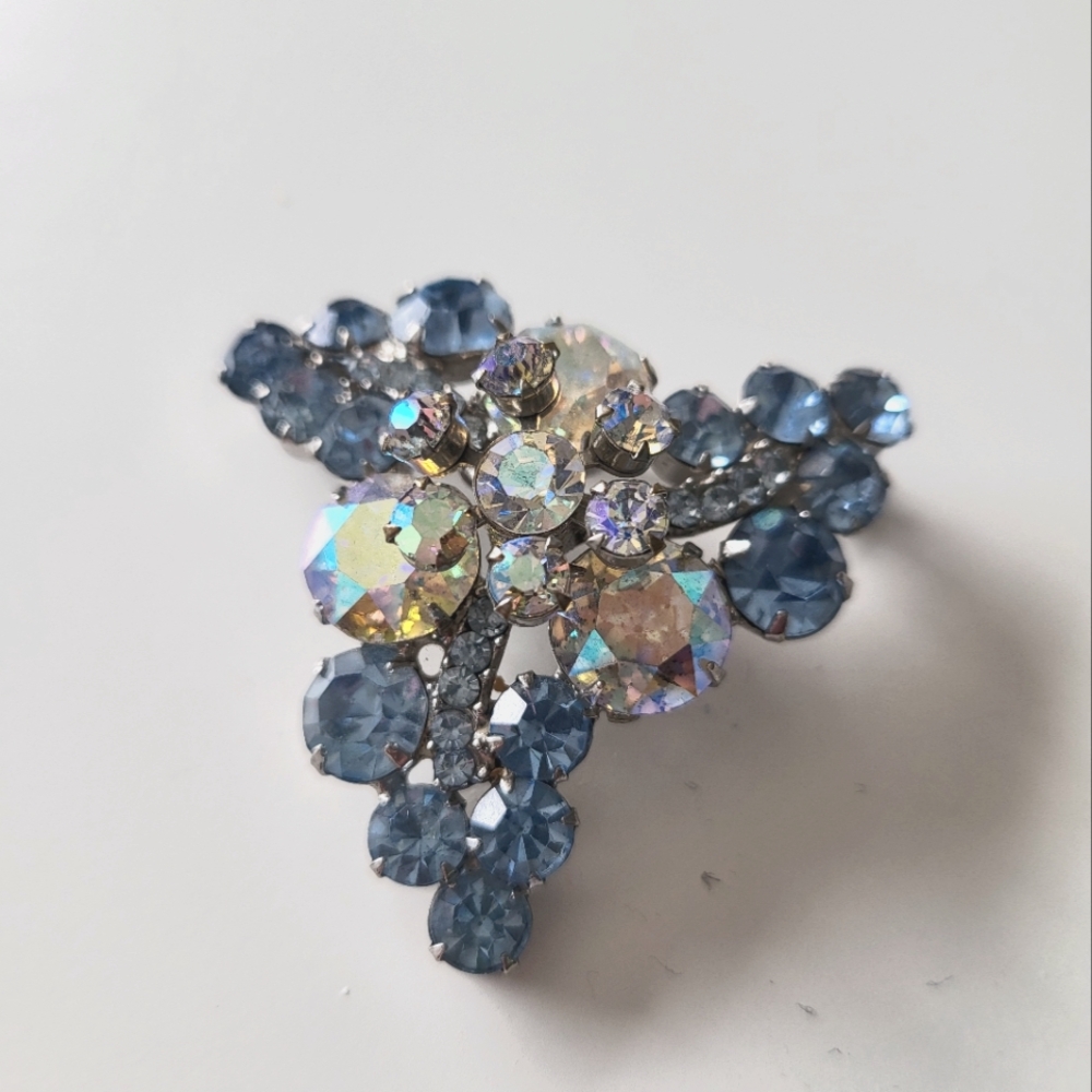 Vintage Blue and Silver Crystal Brooch